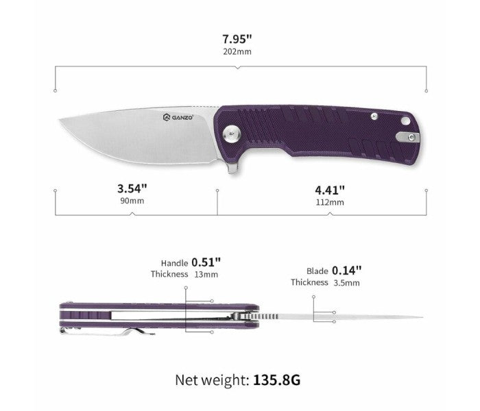 Ganzo G769-BK Liner Lock D2 Steel G10 Folding Knife (Black)