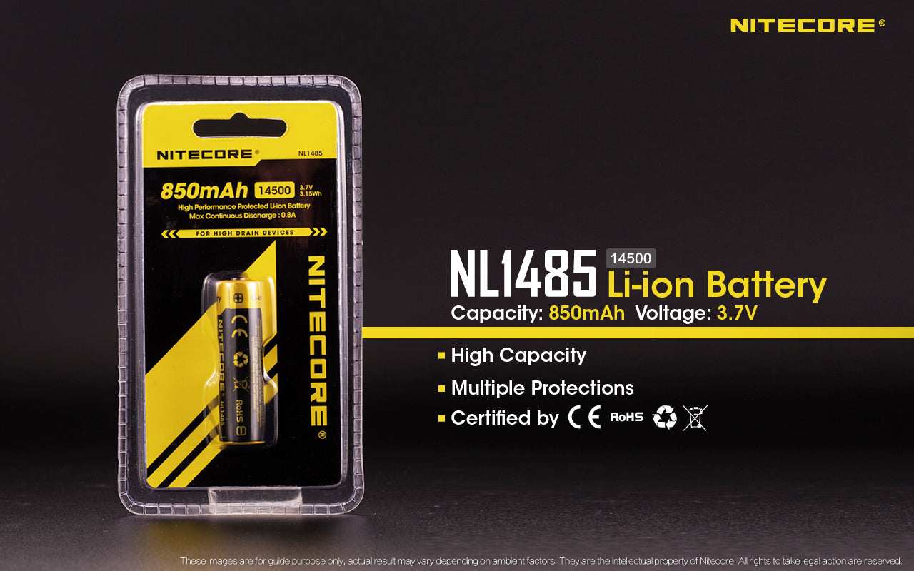 Nitecore 14500 850MAH 3.6V Rechargeable Li-Ion Battery NL1485