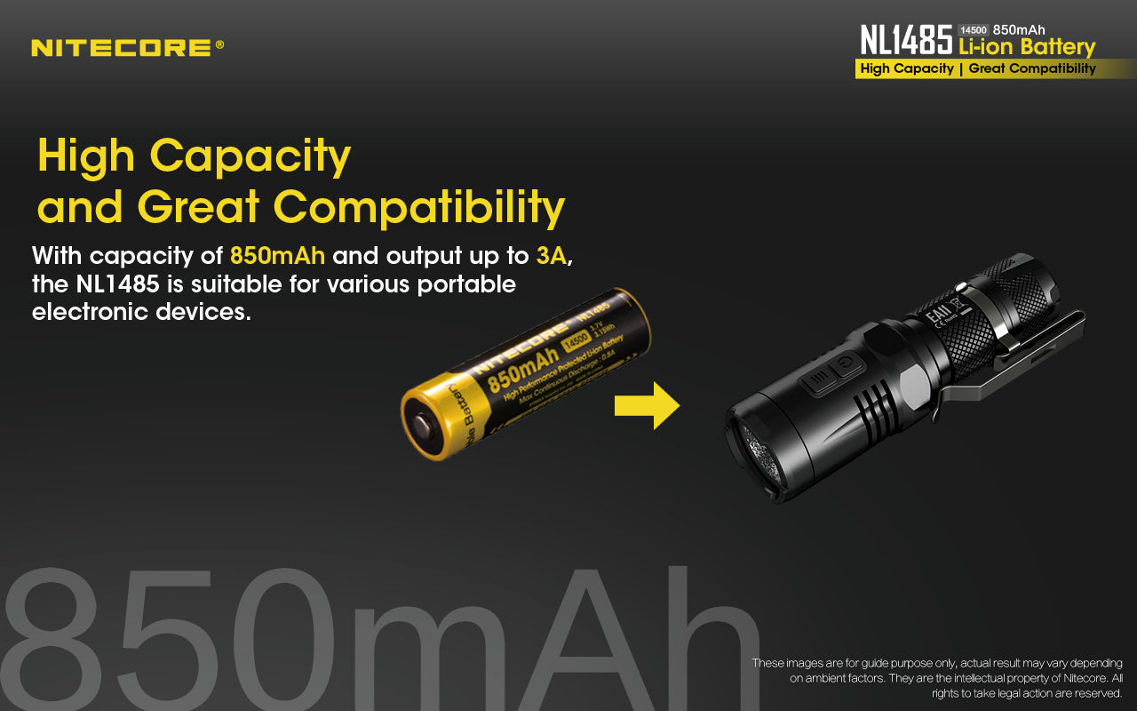 Nitecore 14500 850MAH 3.6V Rechargeable Li-Ion Battery NL1485