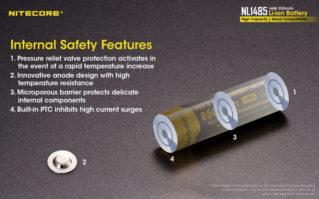 Nitecore 14500 850MAH 3.6V Rechargeable Li-Ion Battery NL1485