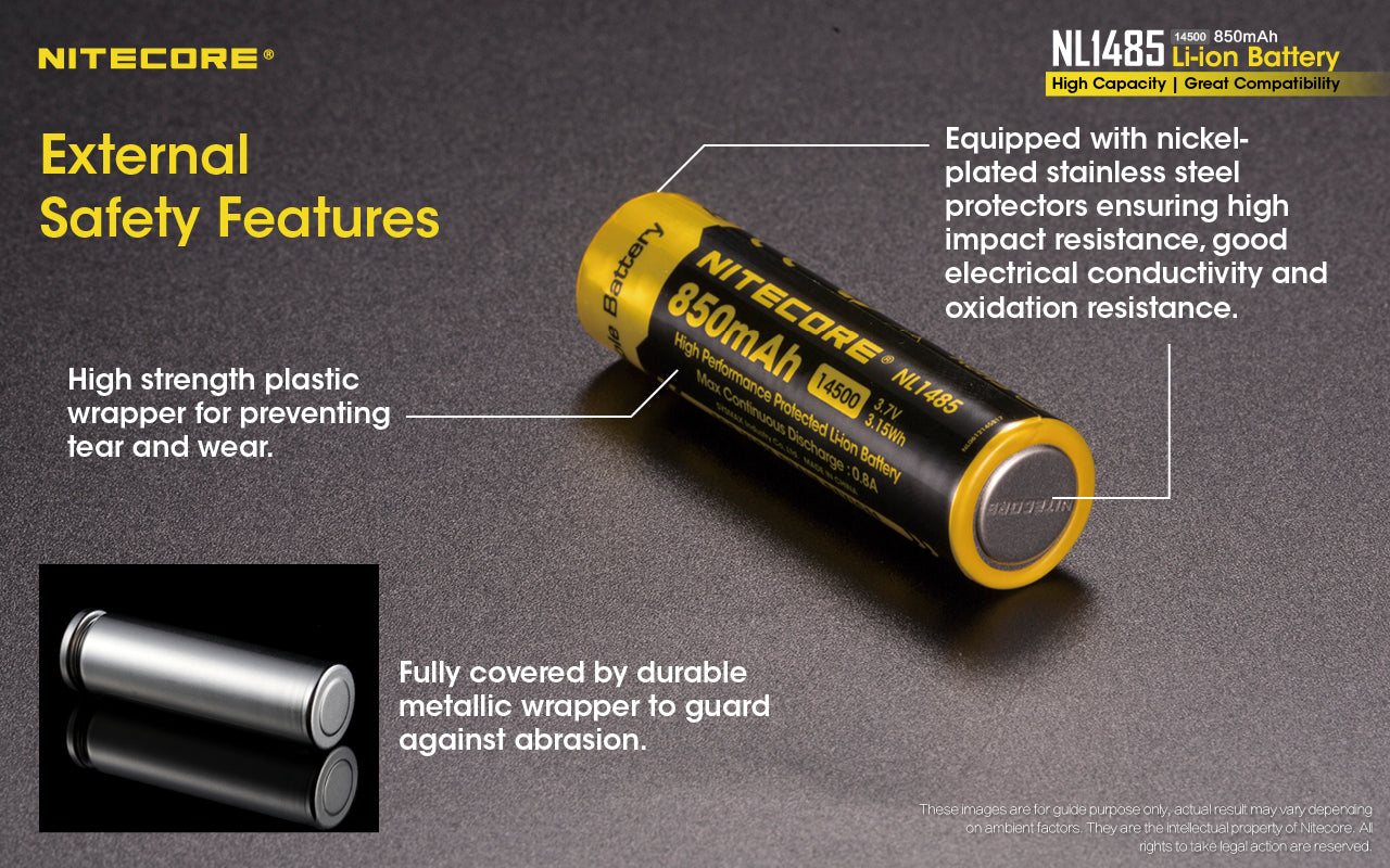 Nitecore 14500 850MAH 3.6V Rechargeable Li-Ion Battery NL1485