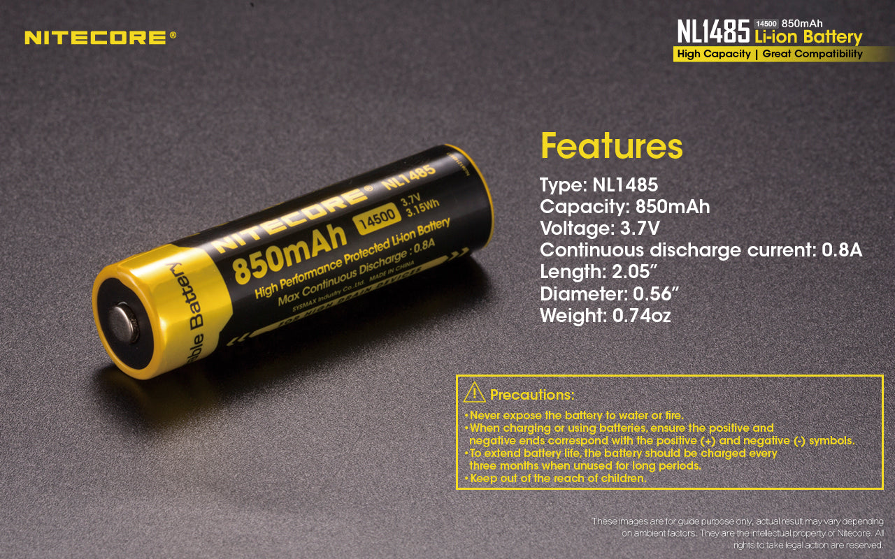 Nitecore 14500 850MAH 3.6V Rechargeable Li-Ion Battery NL1485