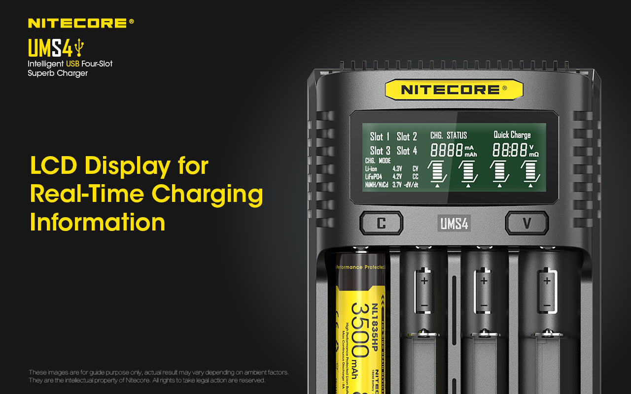 Nitecore UMS4 USC Quick Charger 3A Four-Slot Li-Ion NIMH Battery Charger