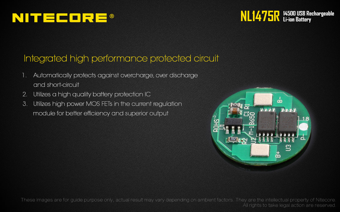 Nitecore 14500 750MAH 3.6V USB Rechargeable LI-ION Battery NL1475R