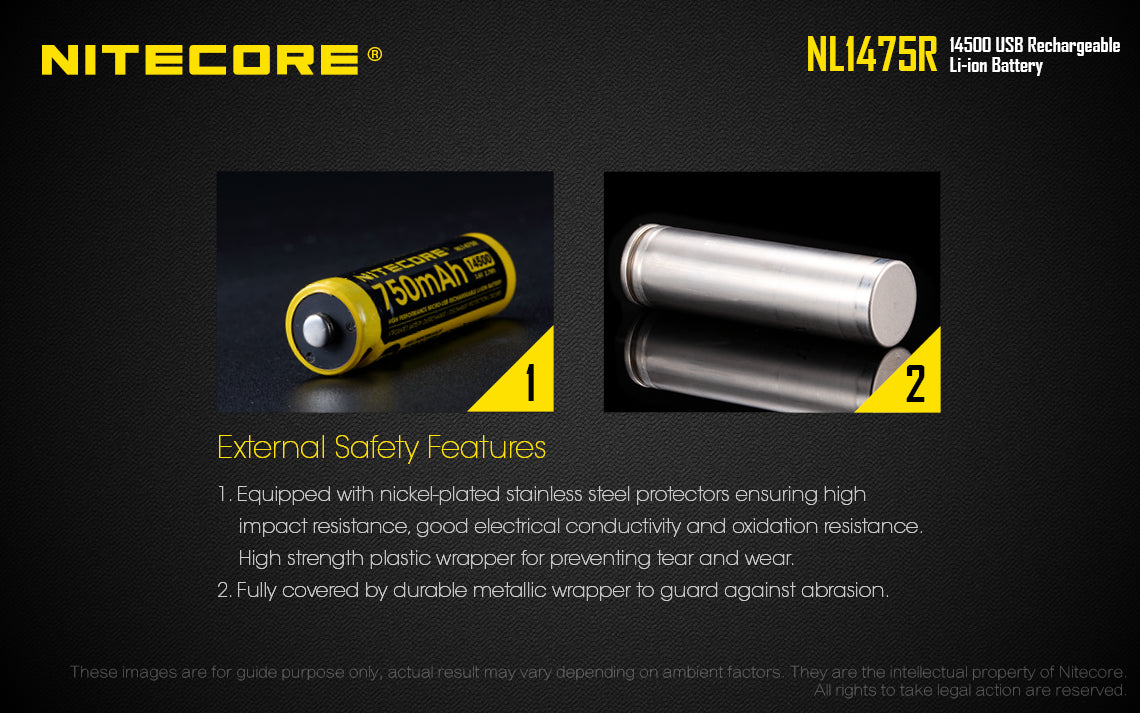 Nitecore 14500 750MAH 3.6V USB Rechargeable LI-ION Battery NL1475R