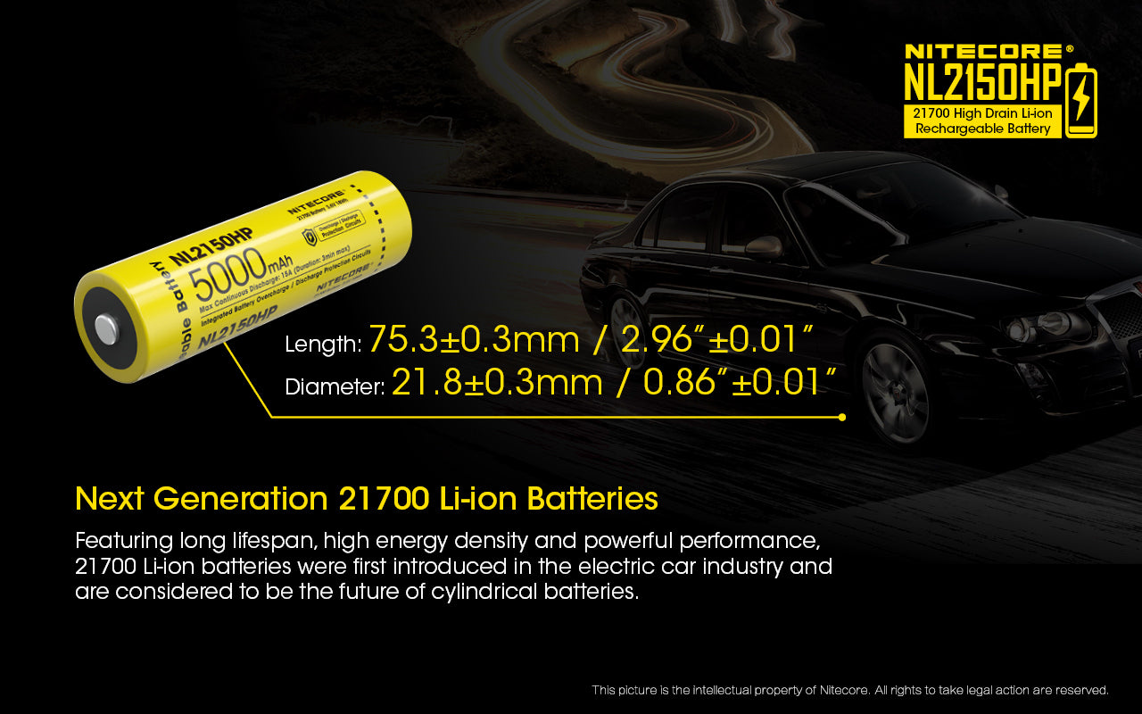 Nitecore 21700 5000MAH 15A 3.6V Rechargeable LI-ION Battery NL2150HP