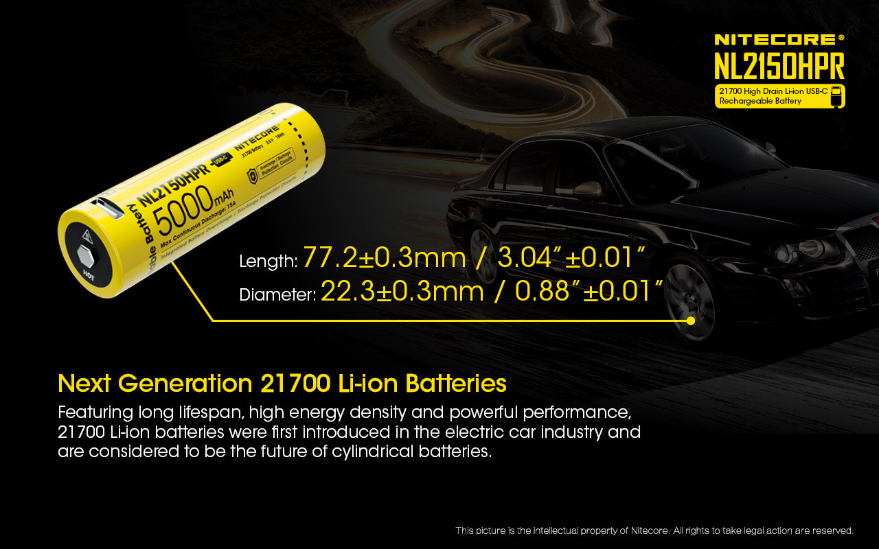 Nitecore 21700 5000MAH 15A 3.6V USB-C Rechargeable LI-ION Battery NL2150HPR