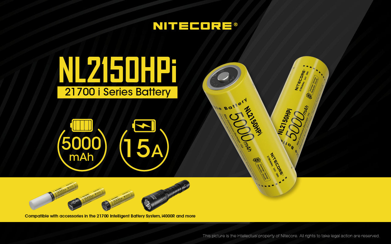Nitecore 21700 5000MAH 15A 3.6V Rechargeable LI-ION Baterry NL2150HPI