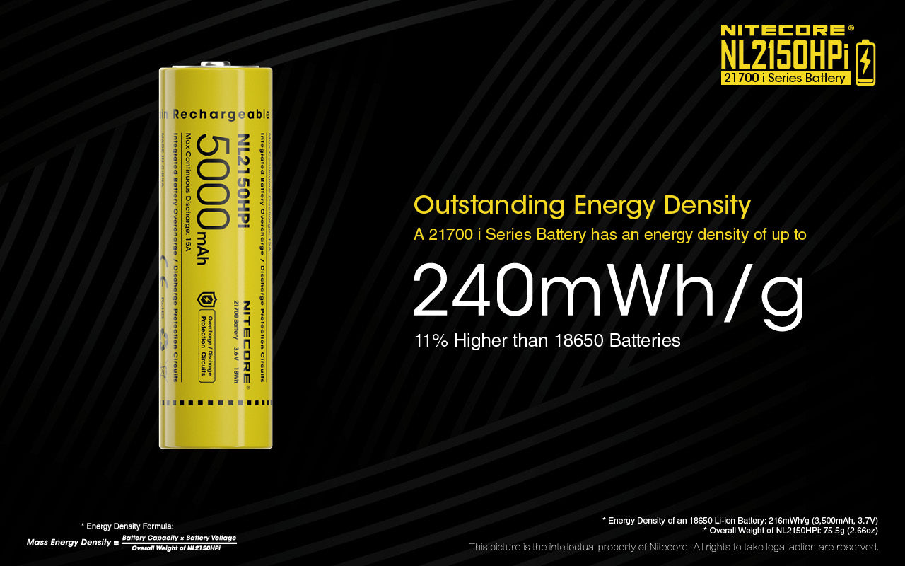 Nitecore 21700 5000MAH 15A 3.6V Rechargeable LI-ION Baterry NL2150HPI