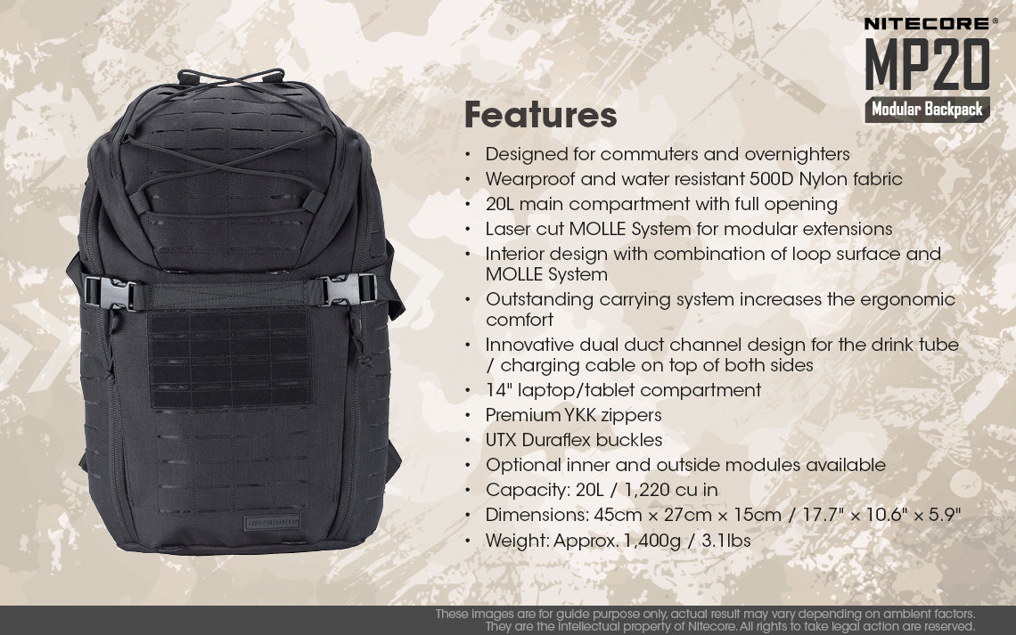 Nitecore MP20 Tactical Multi-Purpose Modular Molle Backpack