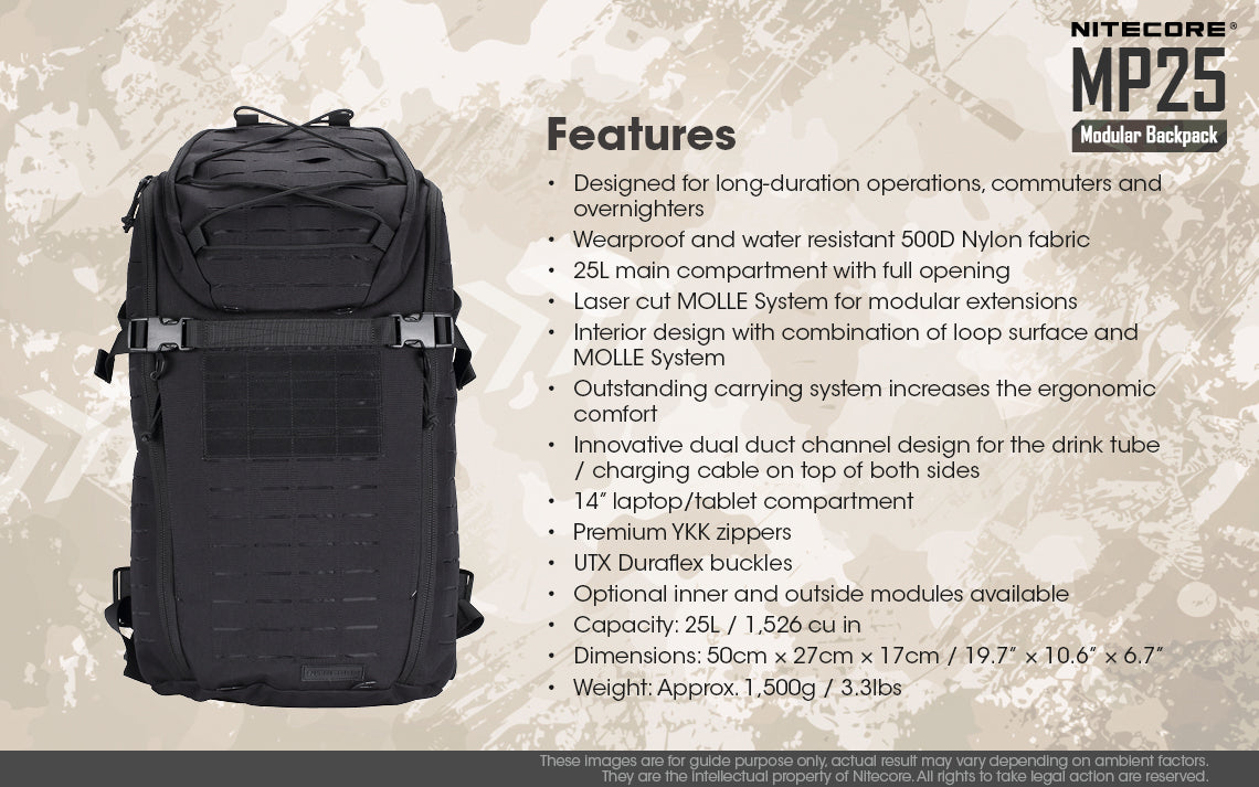 Nitecore MP25 Tactical Multi-Purpose Modular Molle Backpack