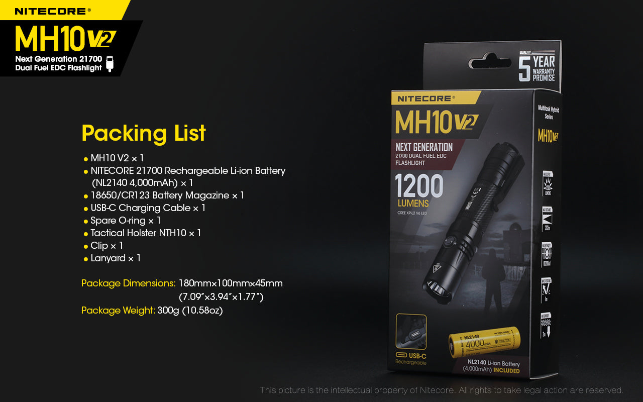 Nitecore MH10 V2 1200 Lumens Rechargeable Flashlight