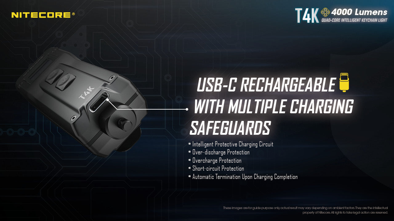 Nitecore T4K USB Rechargeable 4X CREE XP-L2 V6 4000 Lumens LED Keychain Flashlight