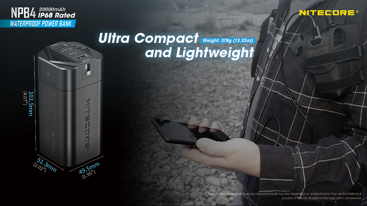 Nitecore NPB4 Waterproof IP68 Quick-Charge USB 20000MAH Power Bank