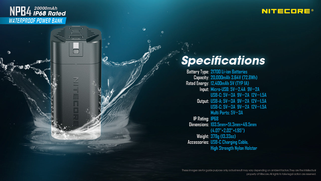 Nitecore NPB4 Waterproof IP68 Quick-Charge USB 20000MAH Power Bank