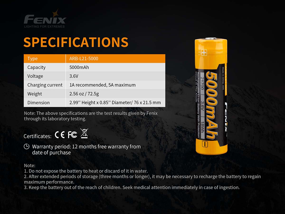 FENIX ARB-L21-5000 Rechargeable Li-on Battery