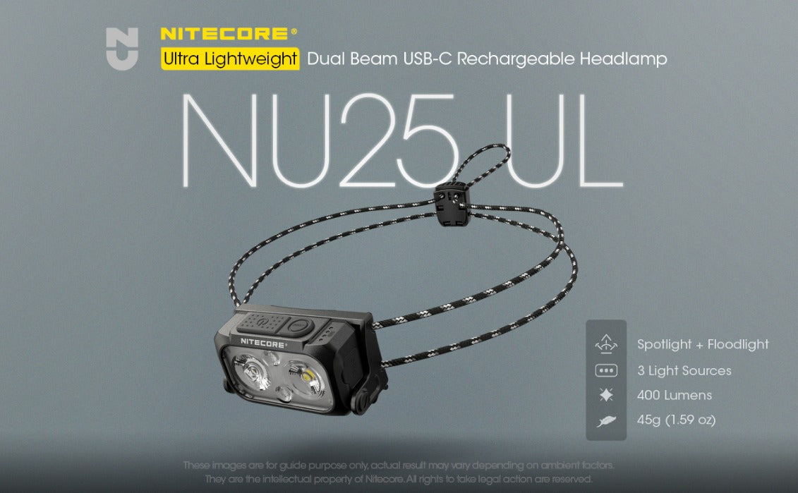 Nitecore NU25 UL 400L CW Spotlight + Floodlight Rechargeable Headlamp