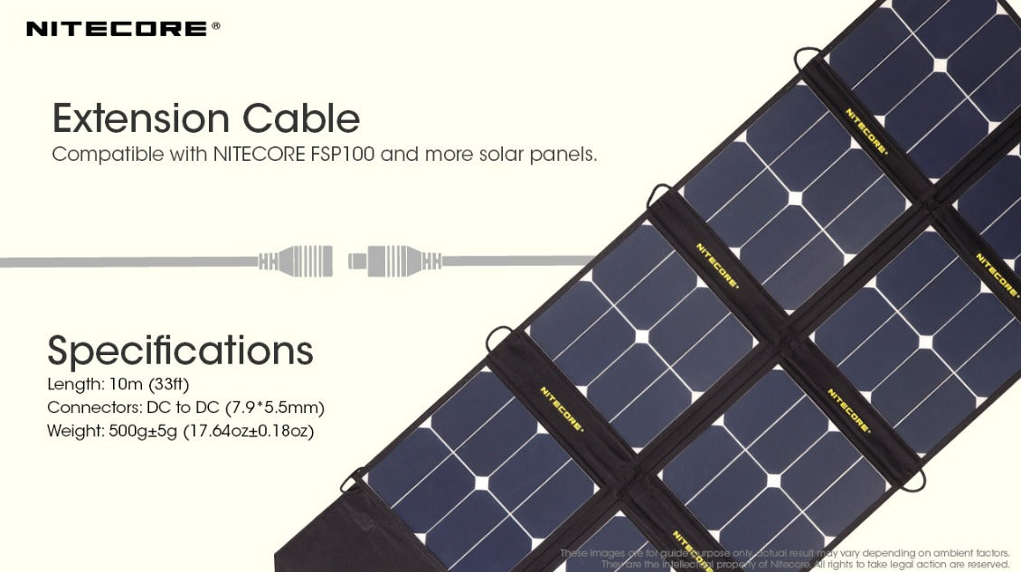 Nitecore 10m (33ft) Extension Cable for FSP100, FSP100W and other Solar Panels