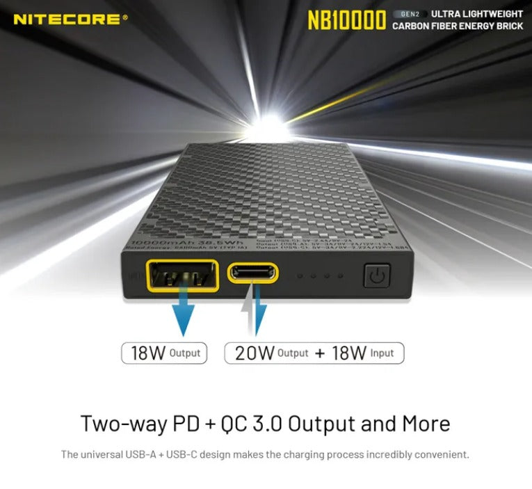 Nitecore NB10000 GEN 2 Quick-Charge USB/USB-C Dual Port 10000MAH Power Bank