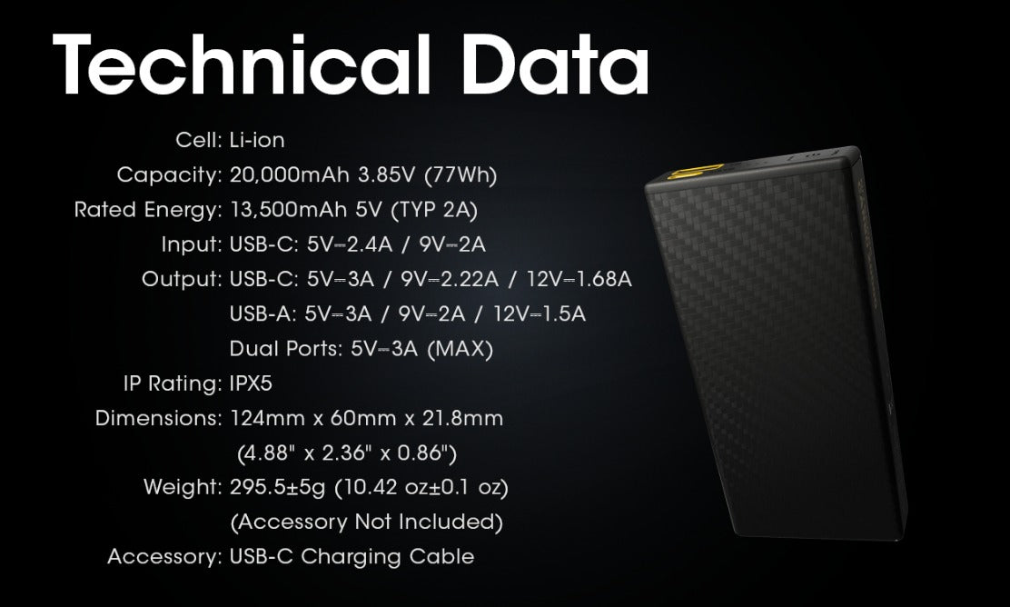 Nitecore Carbo 20000 Lightweight QC 3.0 PD USB-C 20000mAh LED Power Bank