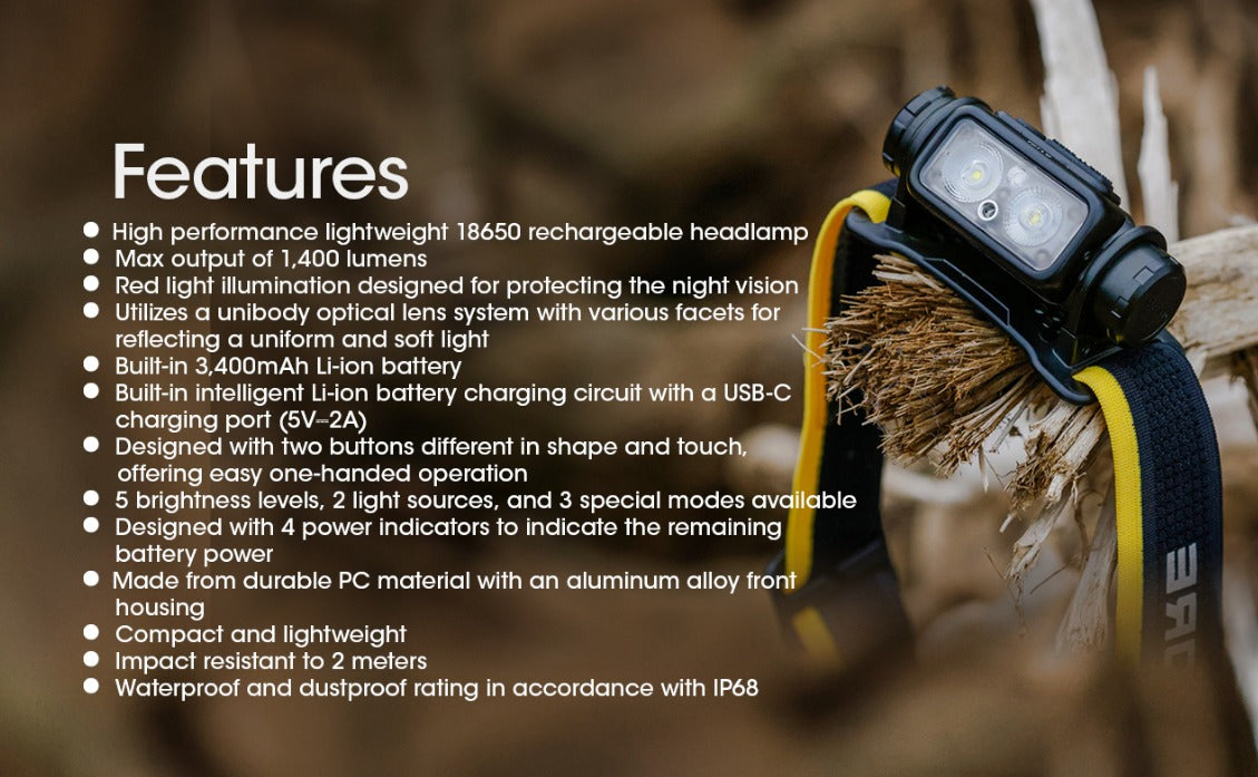 Nitecore NU43 1400L CW Spotlight + Floodlight Rechargeable Headlamp