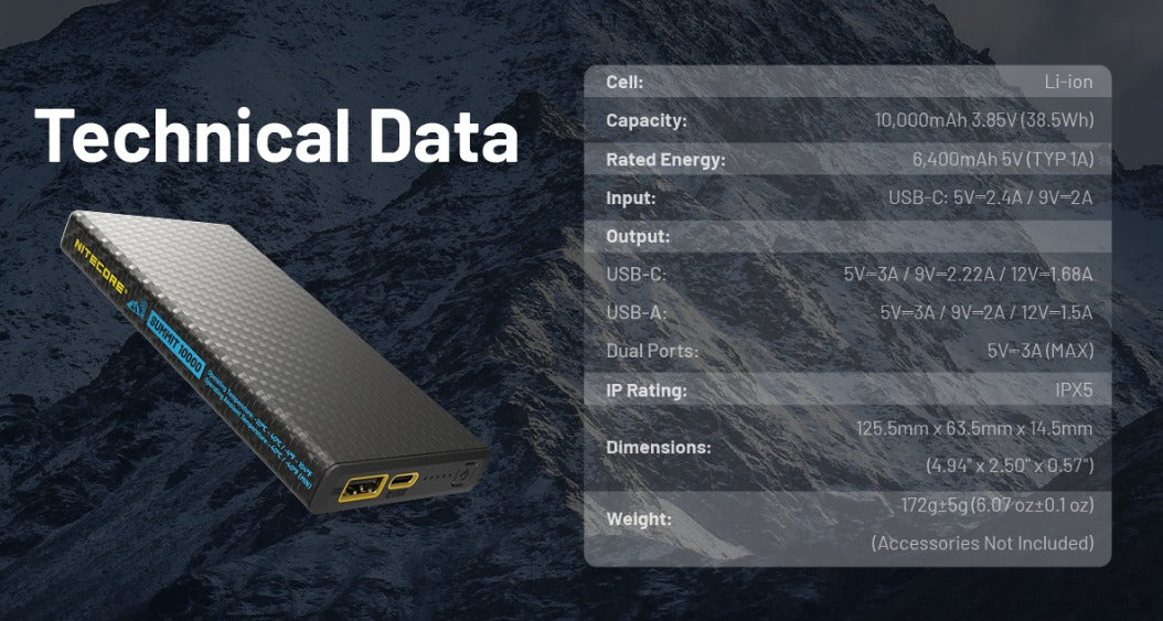 Nitecore Summit 10000 Low Temperature (-40°C) Resistant Lightweight QC 3.0 PD USB-C 10000mAh Power Bank